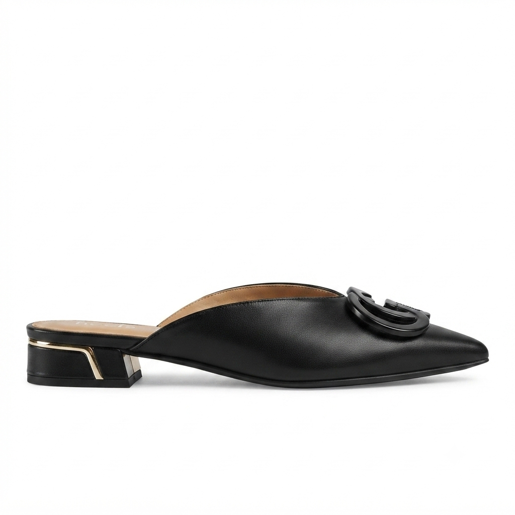 Lydia Mid Heel Cushioned Back Open Pointed Mules