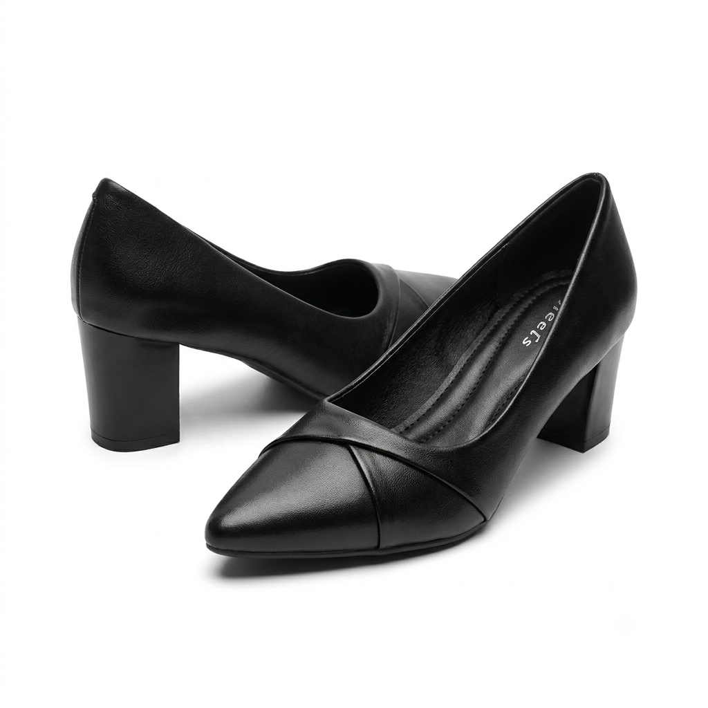 Giulia Swirl Block Heel Pointed Stilettos in Black - The Heels India