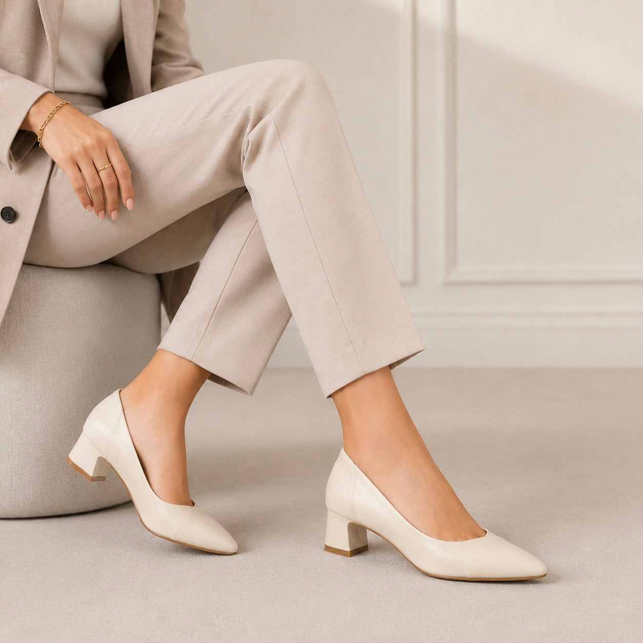 Emma Premium Leather Block Heel Pumps