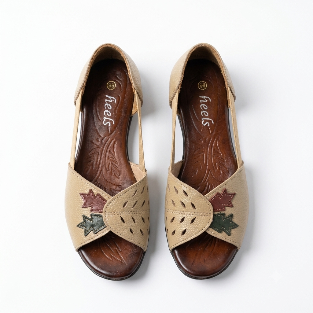 Autumn Leather Peep Toe Side Elastic Ballerinas in Beige - The Heels India