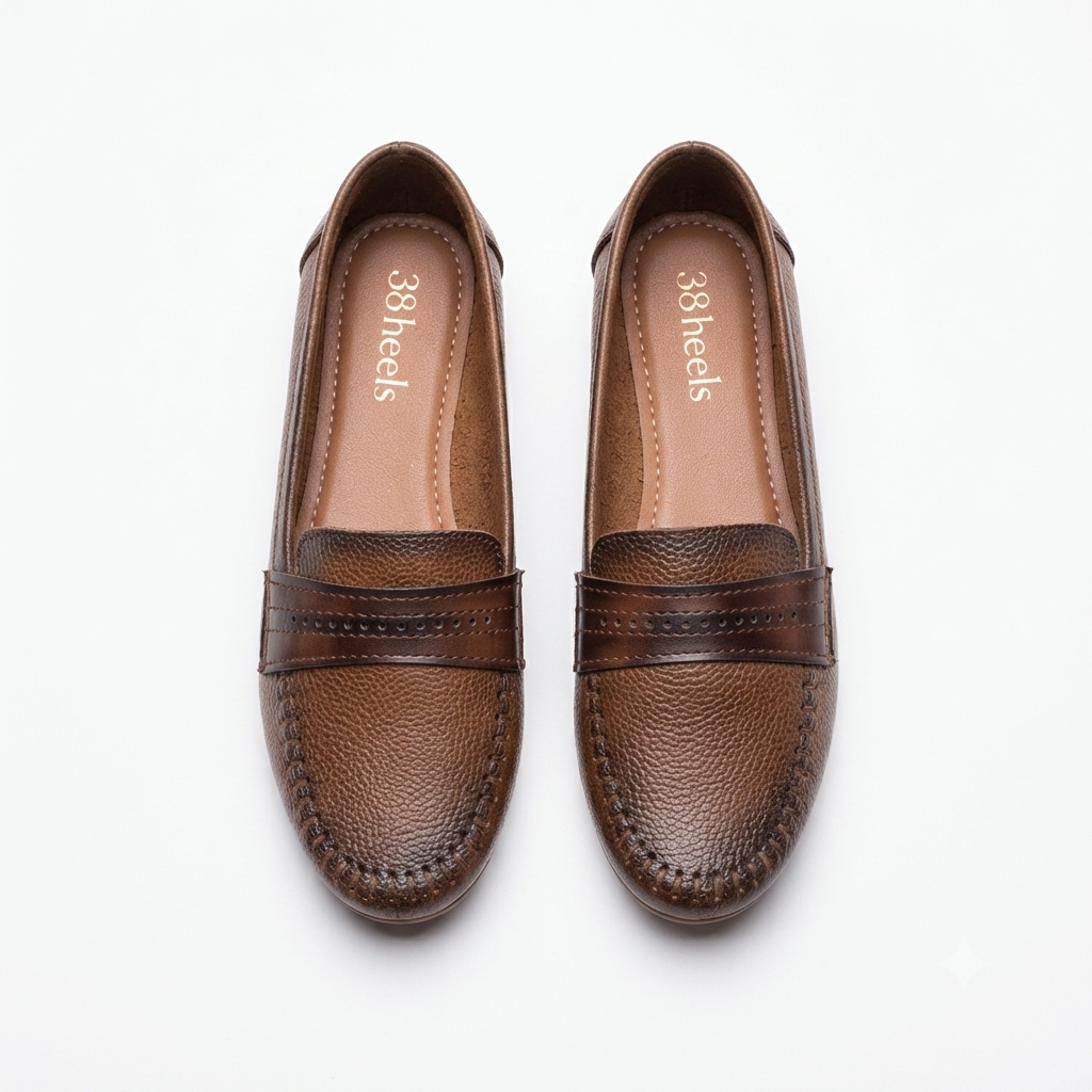 Lily Leather Classic Tie Stitch Ballerinas in Rust - The Heels India