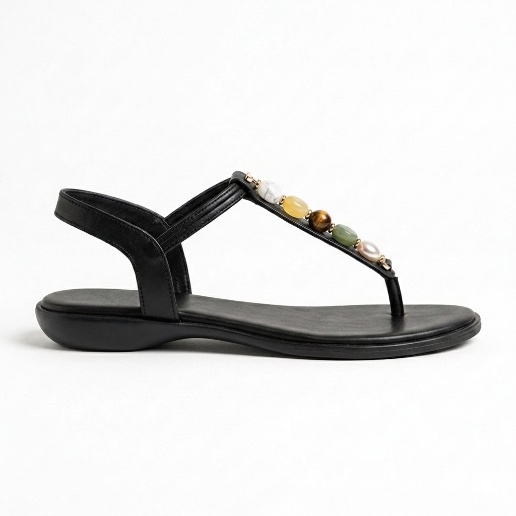 Panthera Embellished Back Elastic Flat Sandals