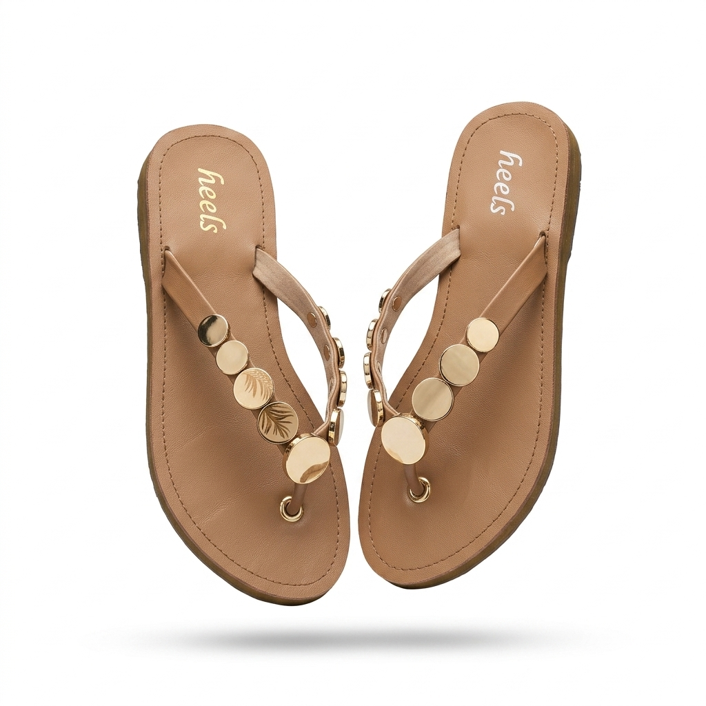 Nicolette Cushioned Coin V Strap Slippers