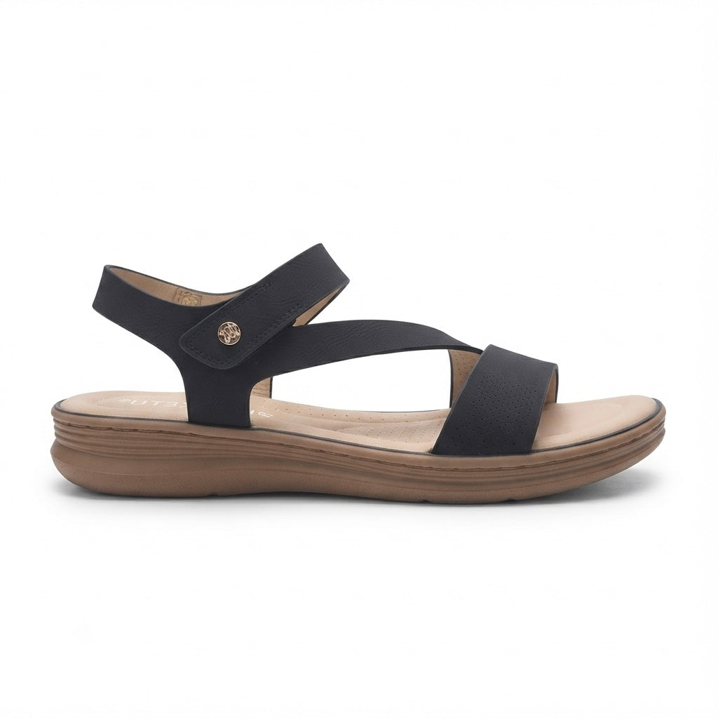 Crimson Comfort Strappy Velcro Sandals in Black - The Heels India