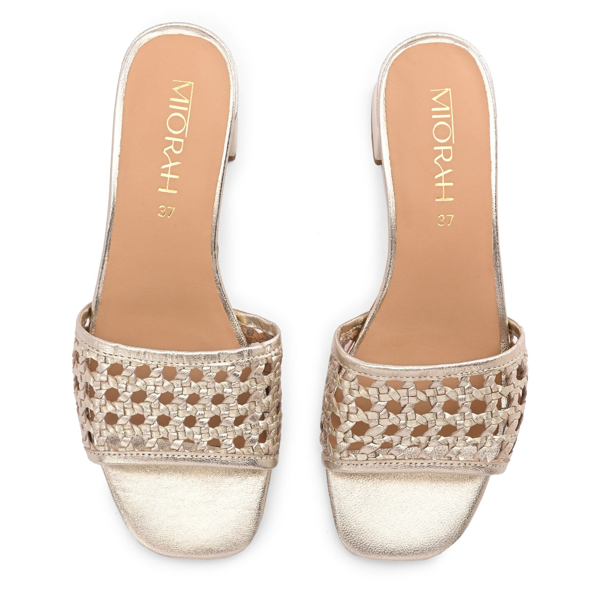 LEHER Metallic Premium Leather Back Open Block Heels