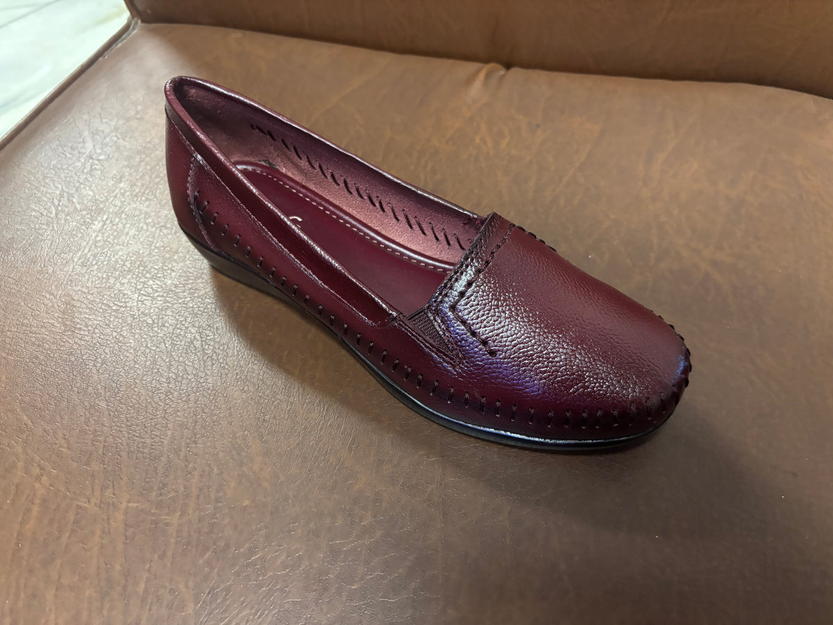 Lizzy Wedge Leather Classic Ballerinas in Maroon - The Heels India