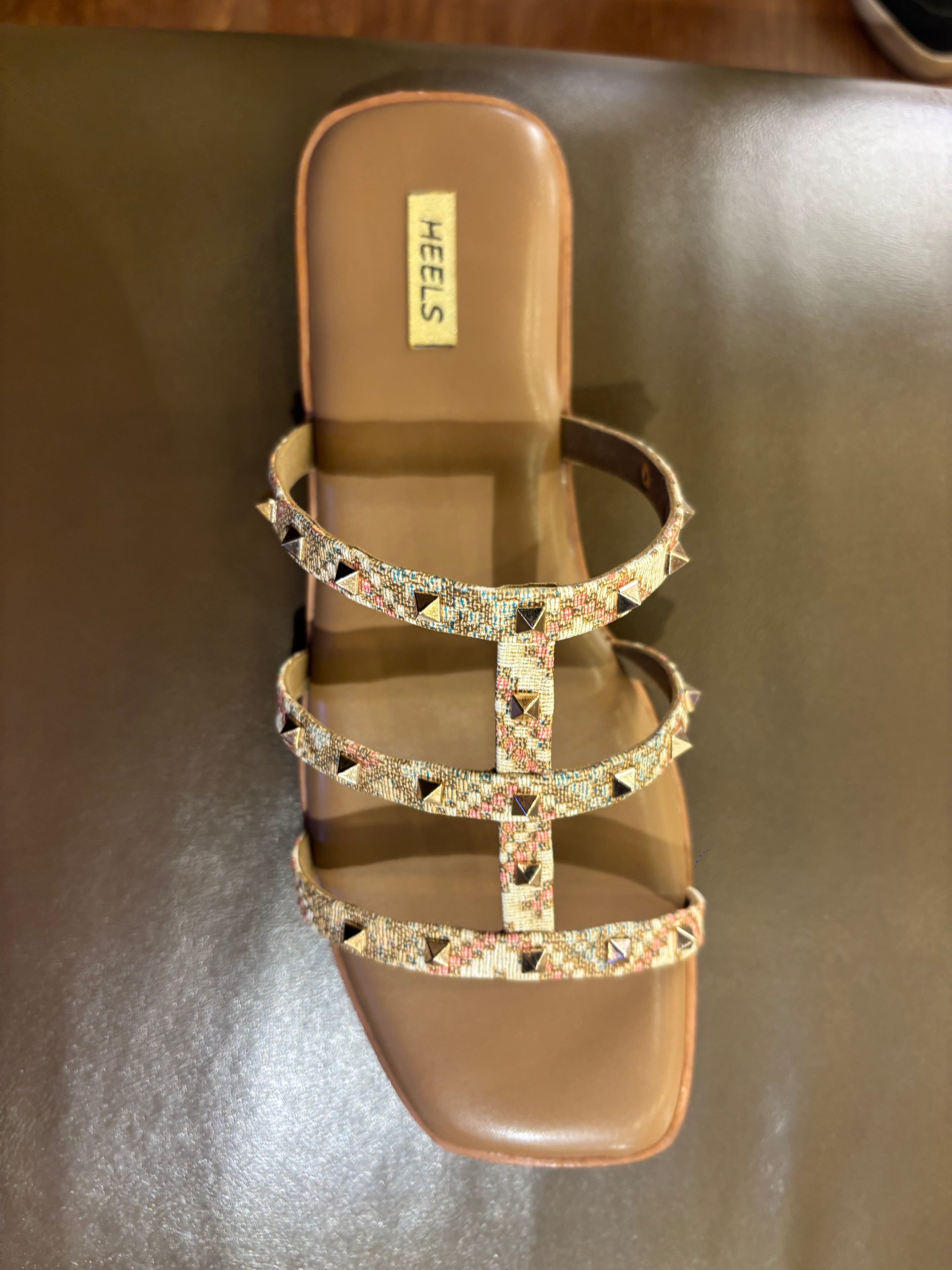 Paloma Studded Peep Toe Gladiator Flat Siders
