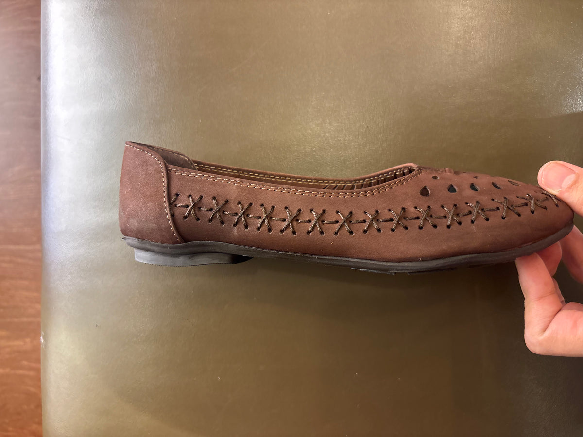 Lynda Nubuk Perforated Leather Ballerinas in Brown - The Heels India
