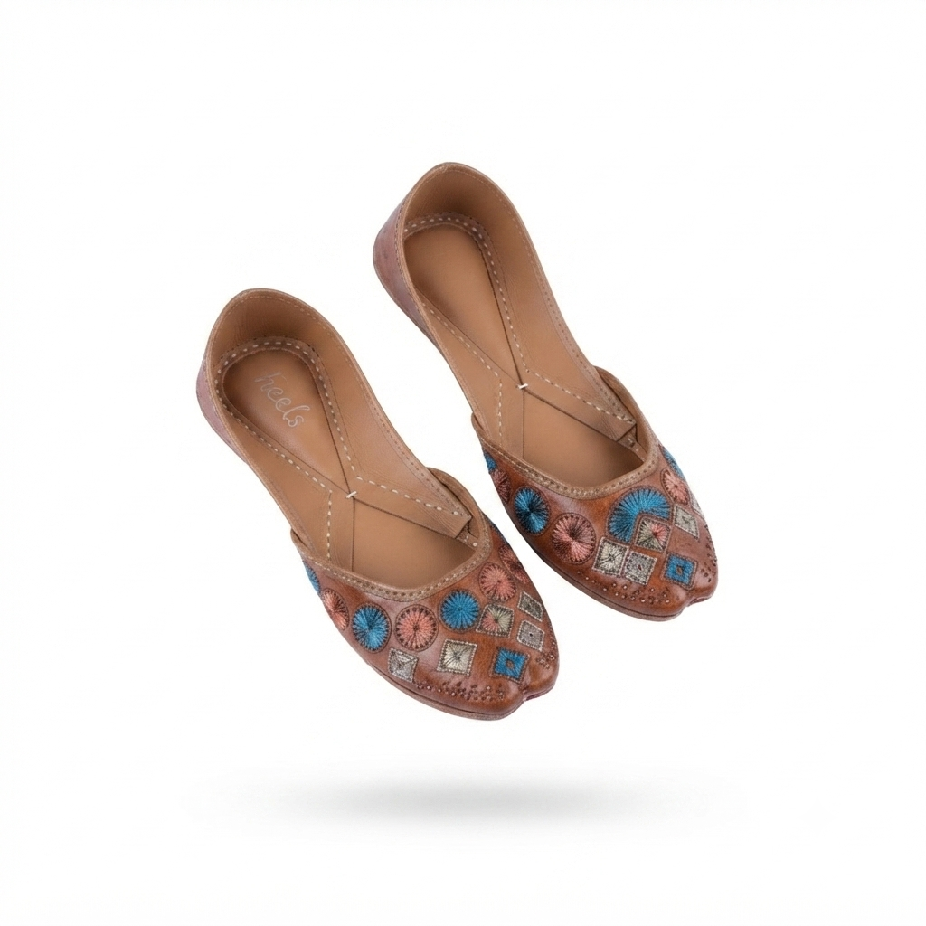 Vanya Handcrafted Leather Juttis Brown - The Heels India