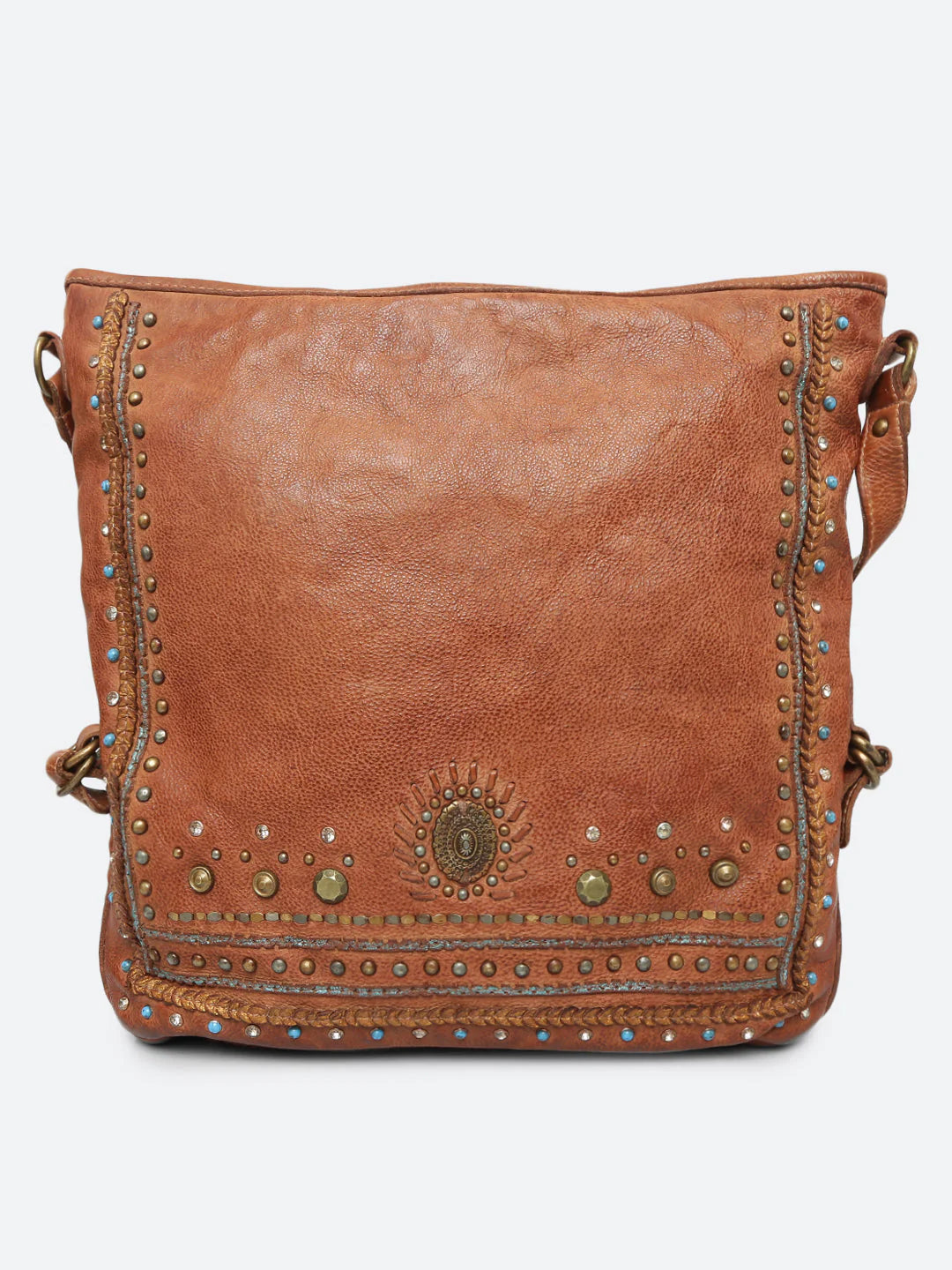 Savio: Cognac Embellished Hobo Bag In Veg Tan Leather