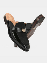 Stazo Black Leather Slip On Mules