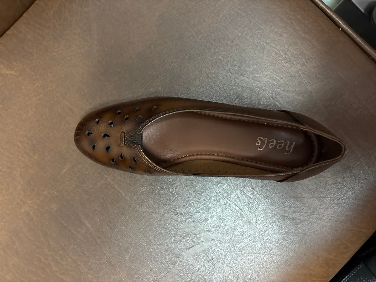Lynda Perforated Leather Wedge Ballerinas