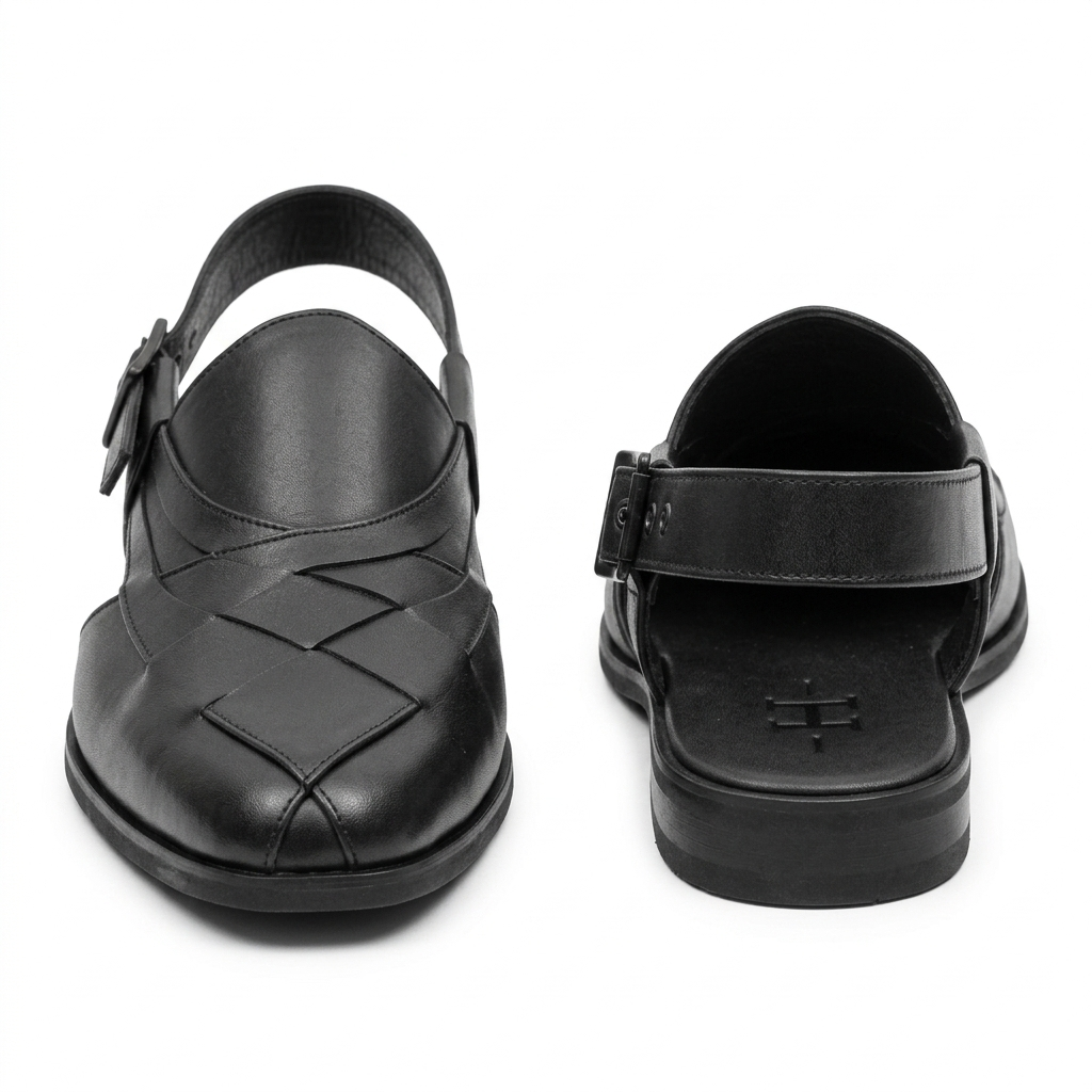 Declan Leather Ethnic Peshawari Sandals Black - The Heels India