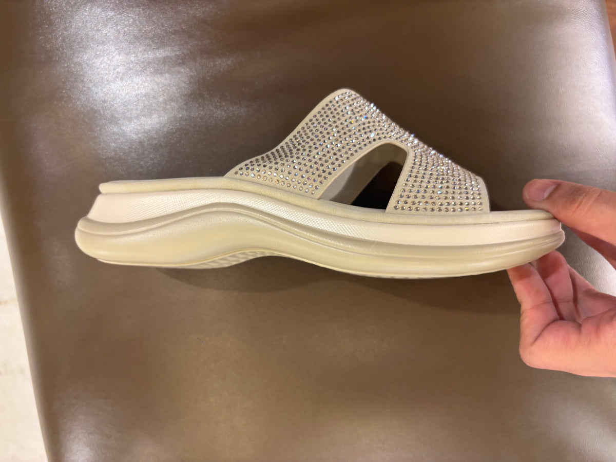 Zarella Bling Chunky Comfort Sliders in Beige - The Heels India