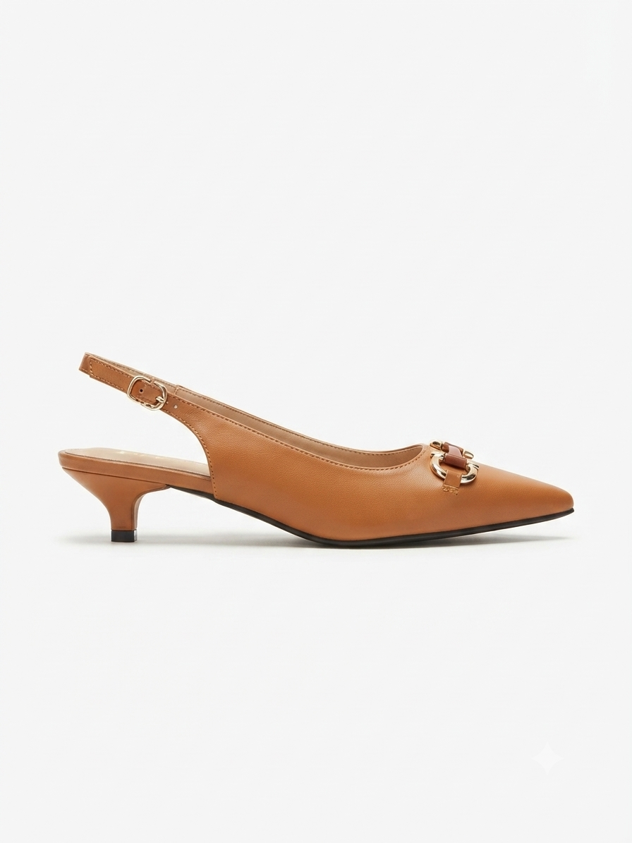 Brie Mini Premium Slingback Kitten Heels in Camel - The Heels India
