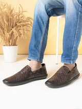 Romano Brown Leather Ethnic Slip ons