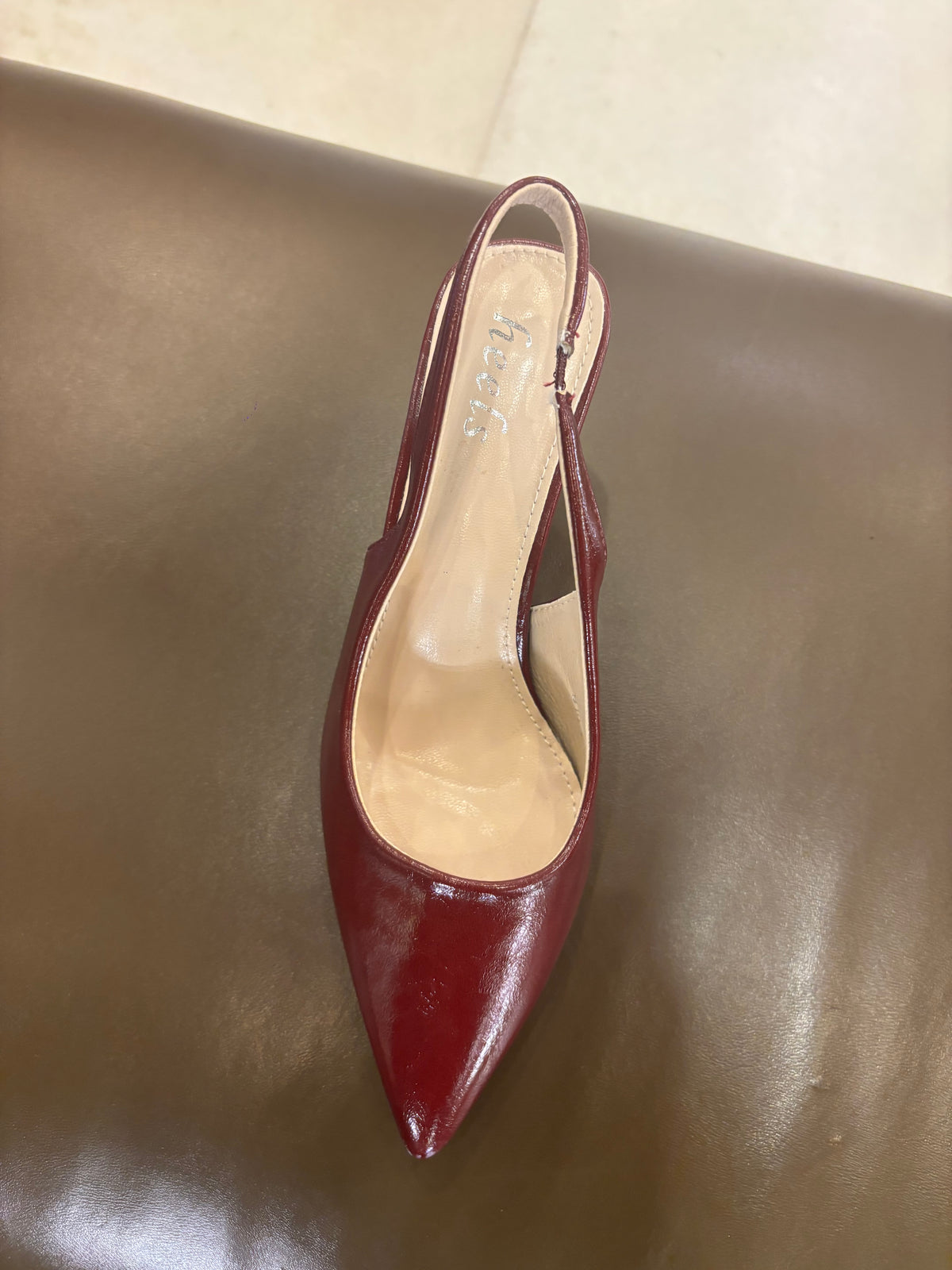 Zara Classic Sling Back Kitten Heel Pumps in Maroon - The Heels India