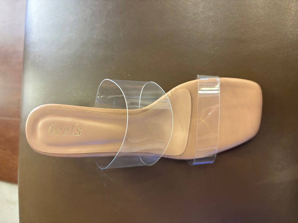 Elsa Dual Transparent Strap Peep Toe Block Heels