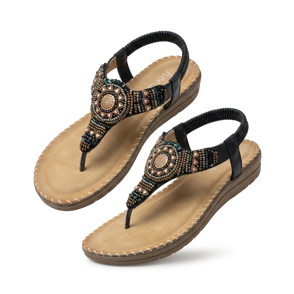 Crimson Embellished Comfort Back Elastic Sandals