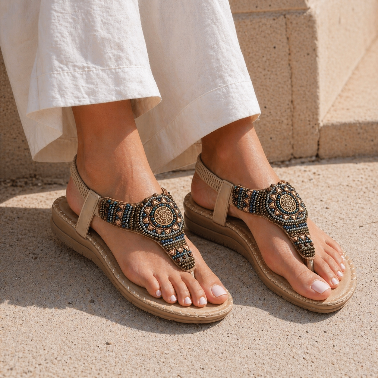 Crimson Embellished Comfort Back Elastic Sandals - The Heels India