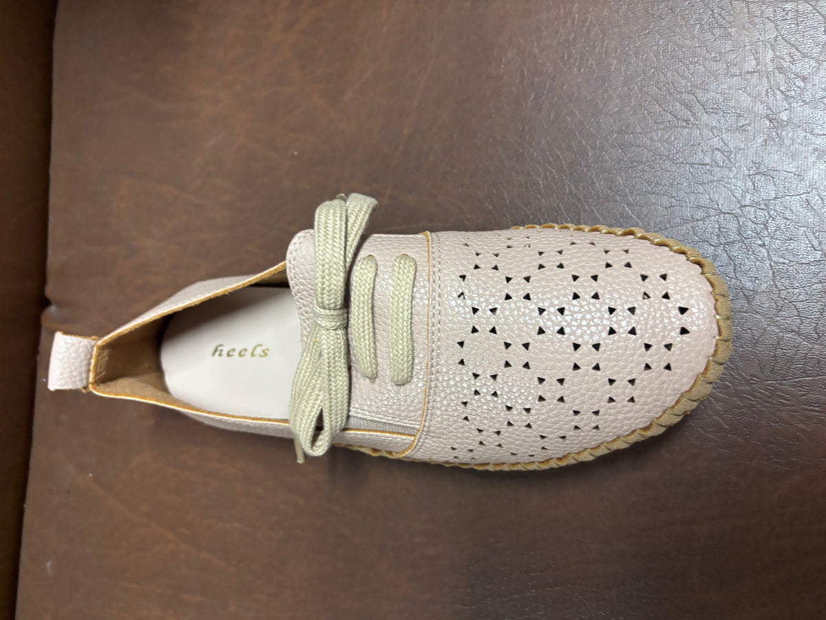 Iris Perforated Cushioned Lace Up Espadrille Loafers in Apricot - The Heels India