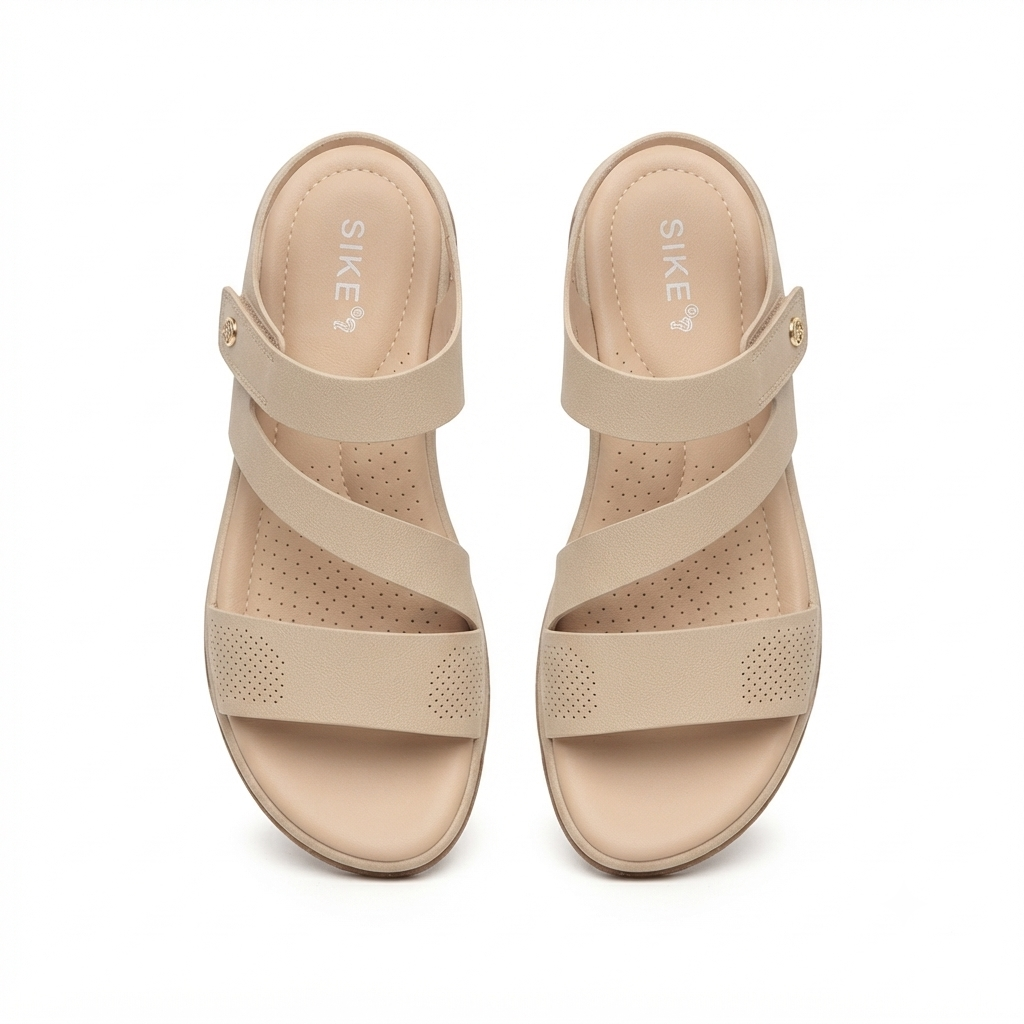 Crimson Comfort Strappy Velcro Sandals in Beige - The Heels India