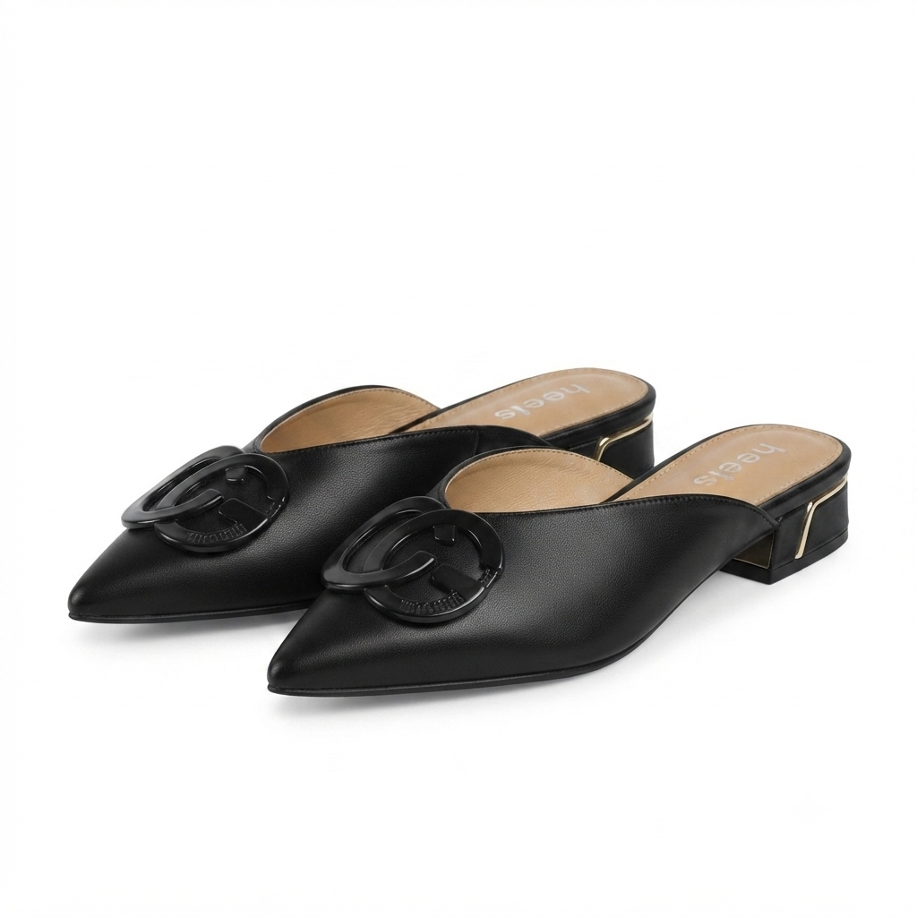 Lydia Mid Heel Cushioned Back Open Pointed Mules