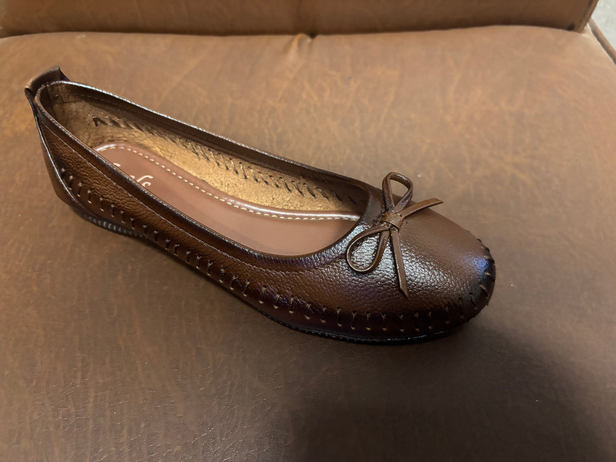 Melissa Leather Stitch Bow Flat Ballerinas in Rust - The Heels India
