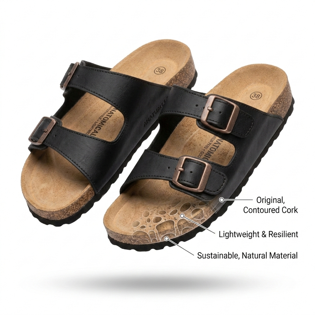 Brianna Double Strap Cork Summer Sliders - The Heels India