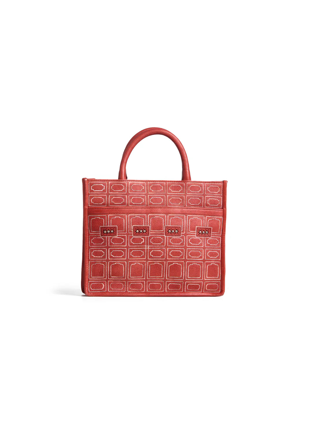 Hawa Mahal Embossed Leather Tote Bag - Vibrant Red