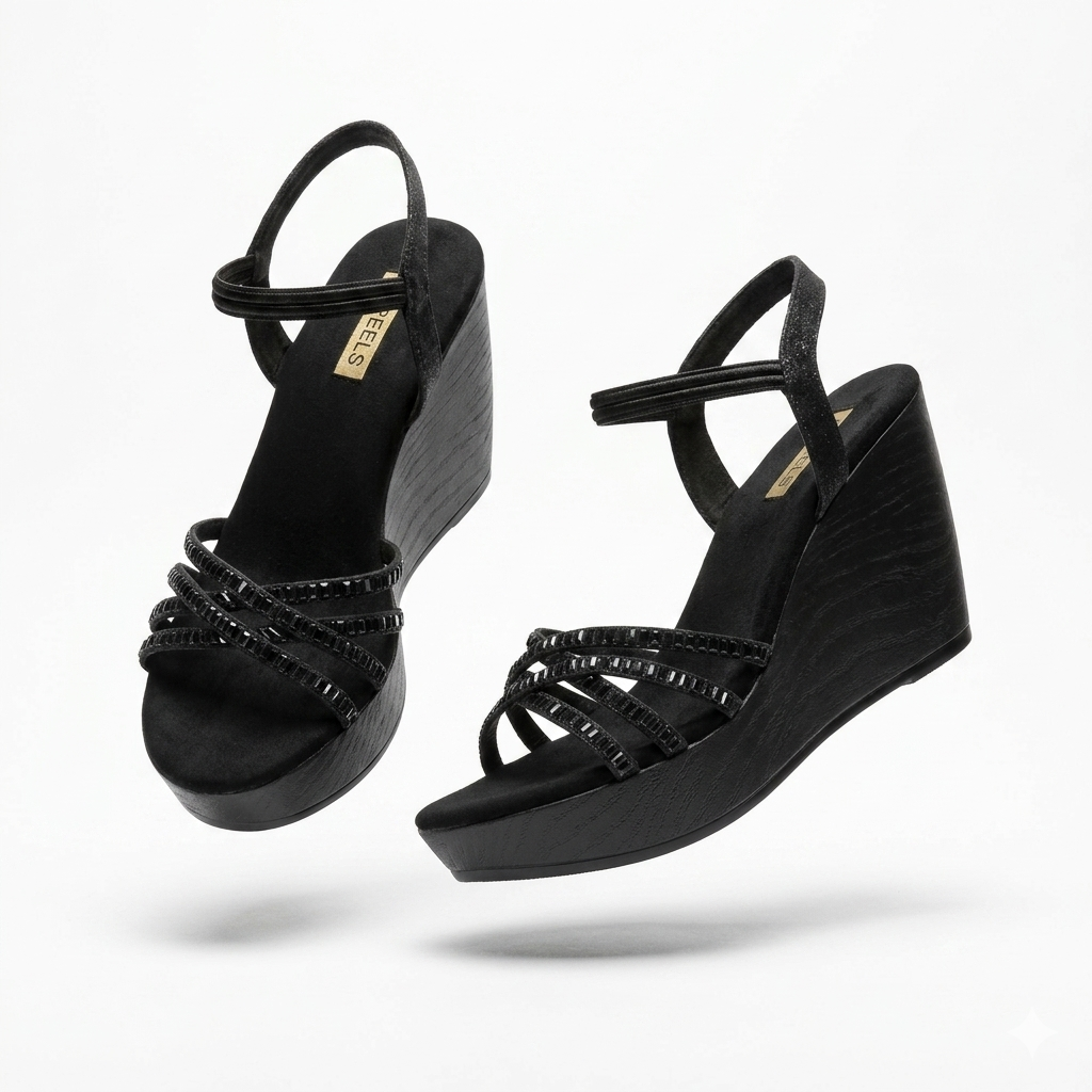 Zara Bling Back Elastic Wedge Platform Heels