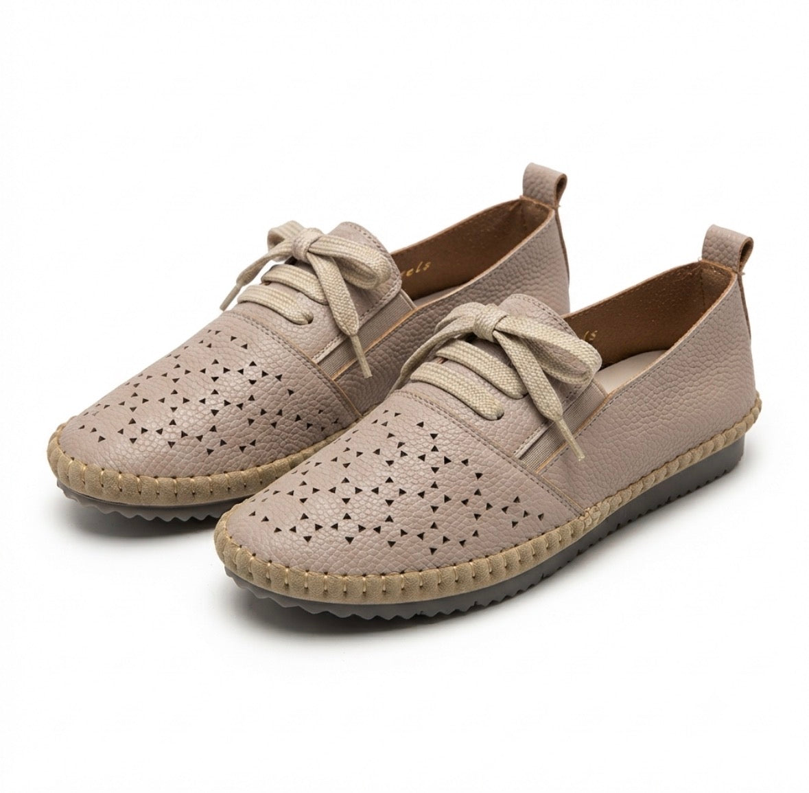 Iris Perforated Cushioned Lace Up Espadrille Loafers in Apricot - The Heels India