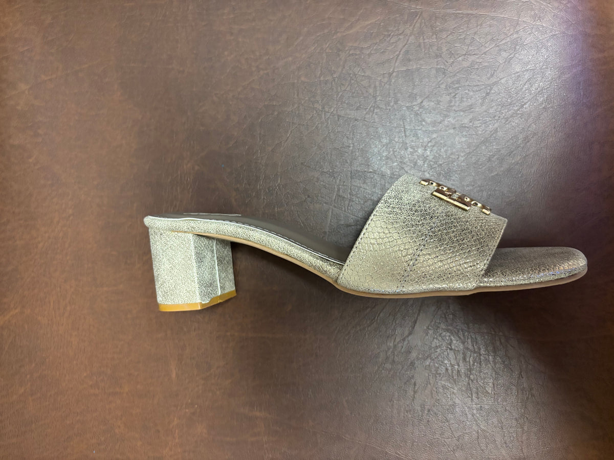 Klara Slip On Block Heel Mules in Gold - The Heels India