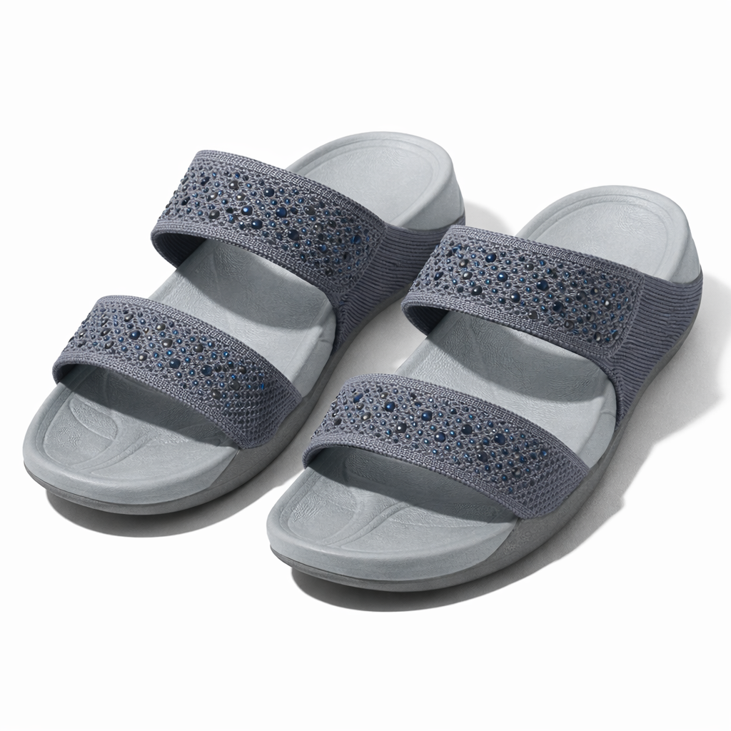 Sienna Cushioned Velcro Double Strap Sliders - The Heels India