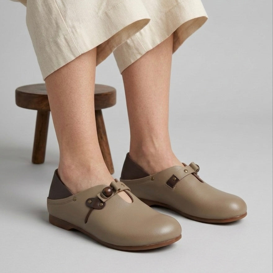 Paola Premium Leather Mid Strap Loafer Shoes