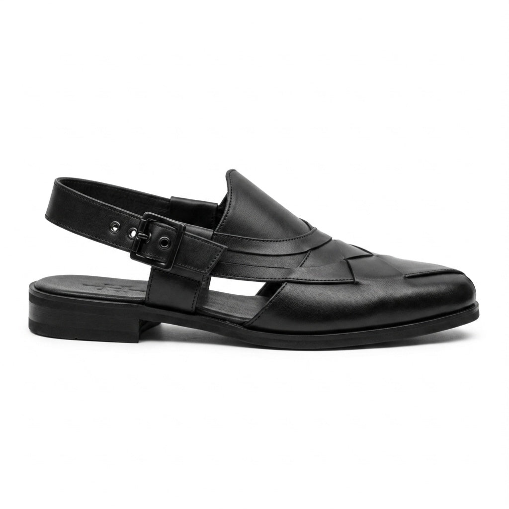 Declan Leather Ethnic Peshawari Sandals Black - The Heels India