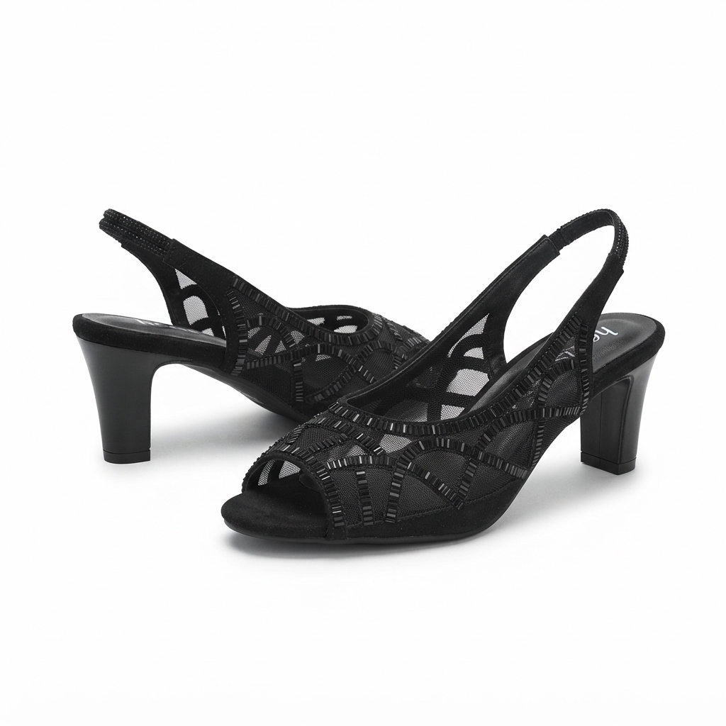 Tamara Bling Peep Toe Block Heel Sandals in Black – view 2
