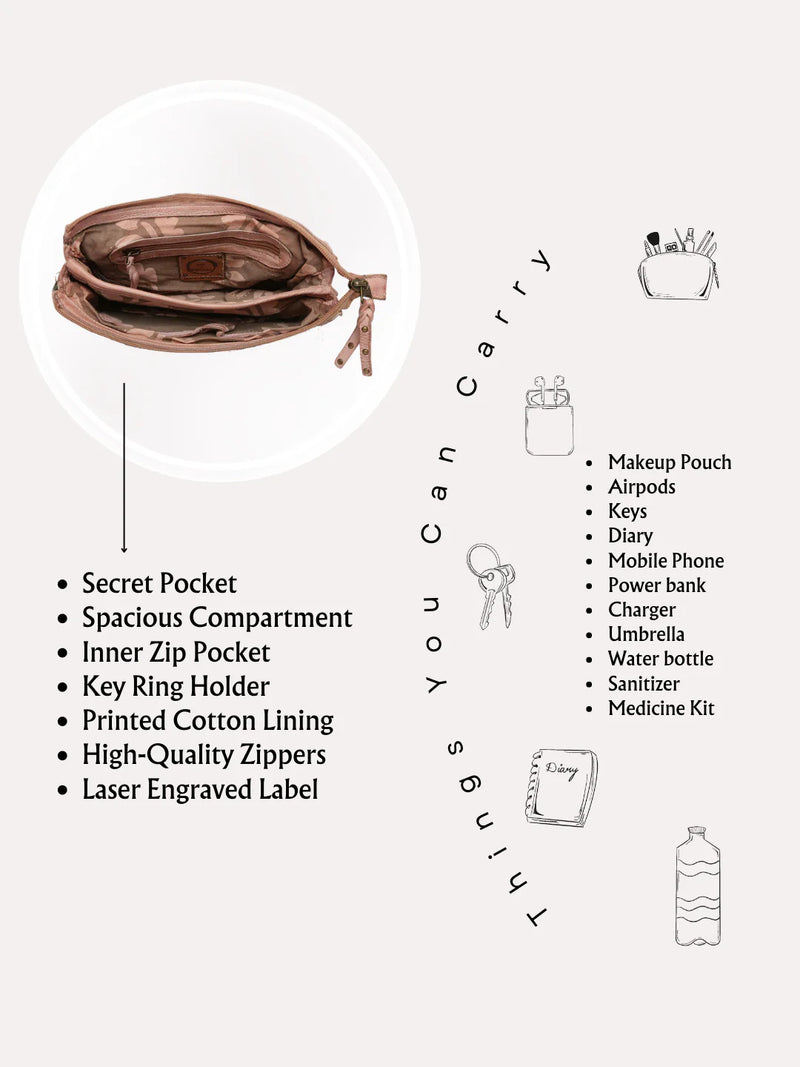 Savio : Embellished Leather Beige Crossbody Flap Bag