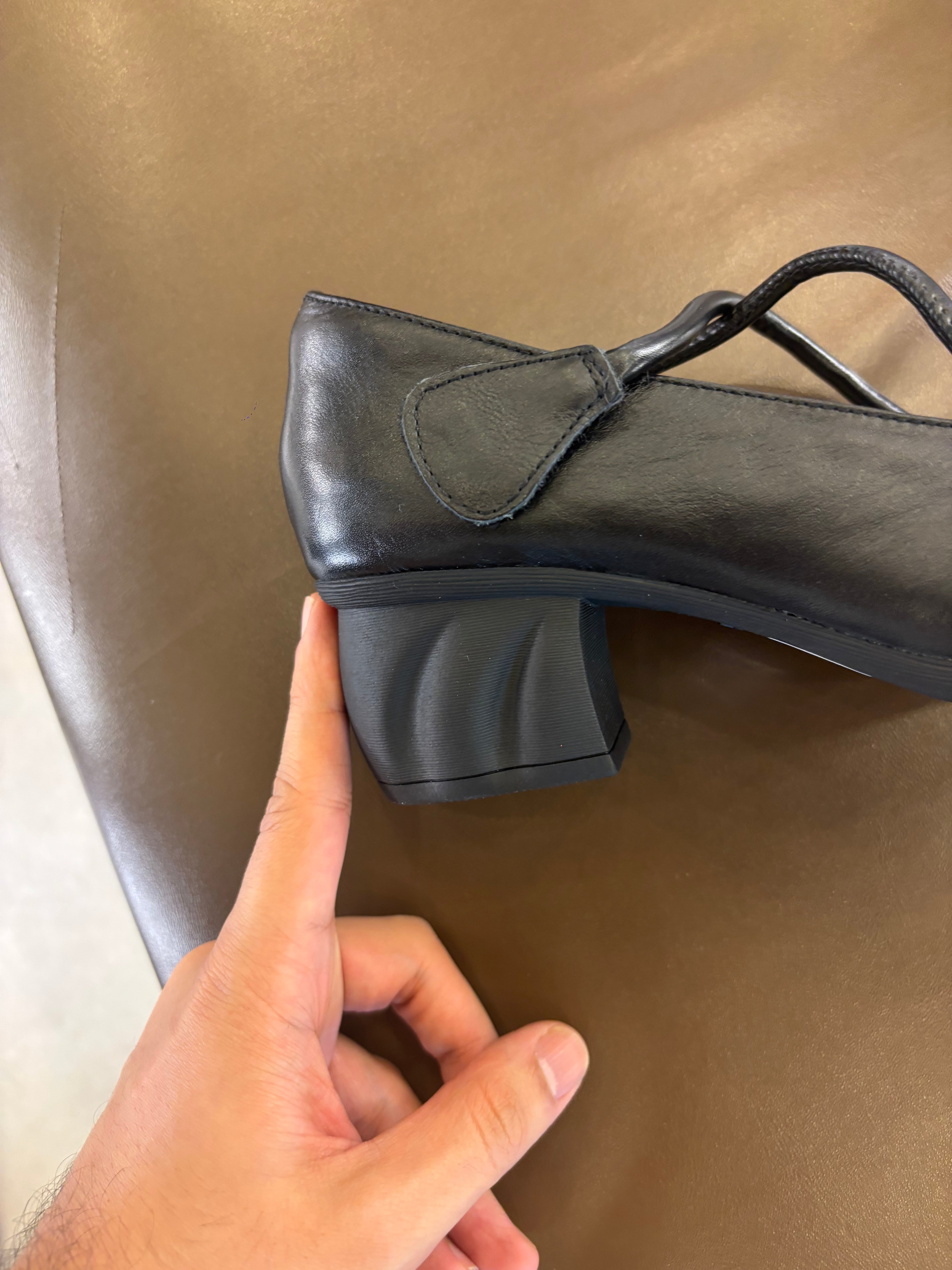 Rihanna Premium Leather Velcro Strap Block Heels