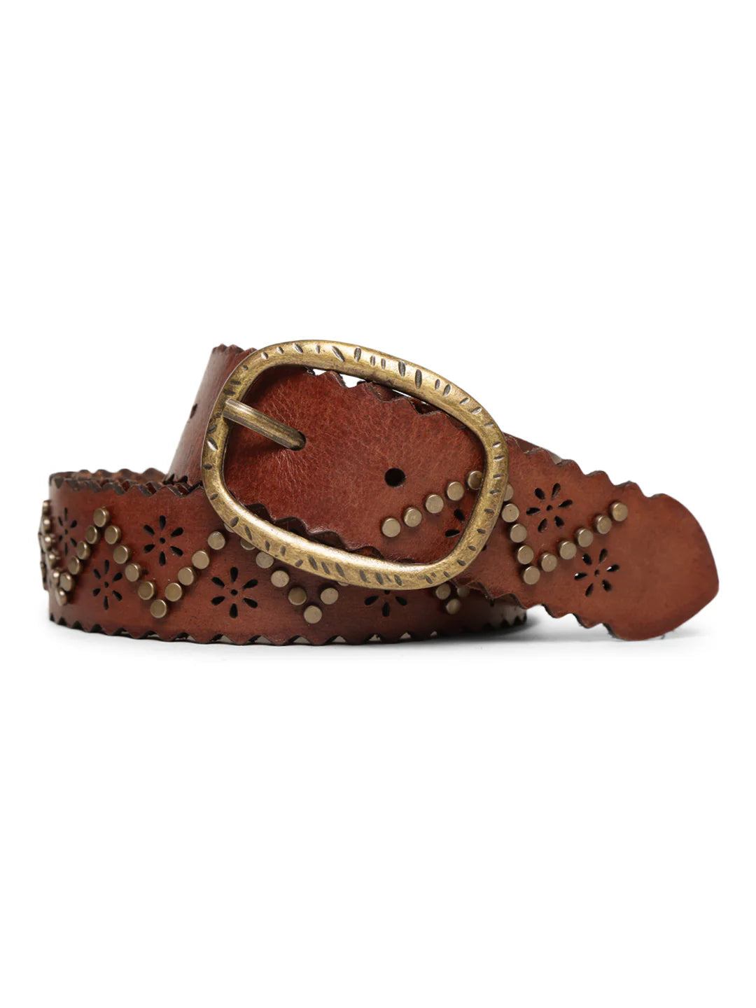 Brown Studded Genuine Leather Belt