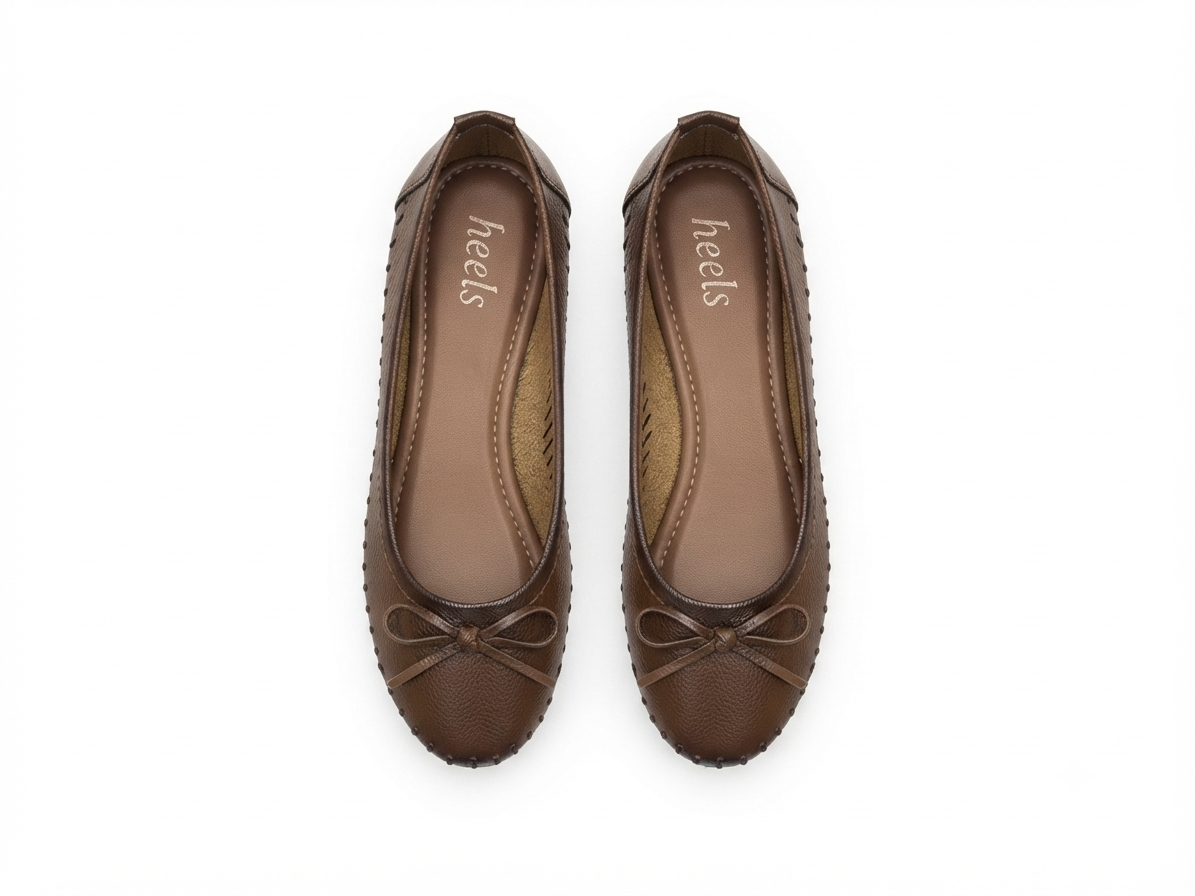 Melissa Leather Stitch Bow Flat Ballerinas in Rust - The Heels India