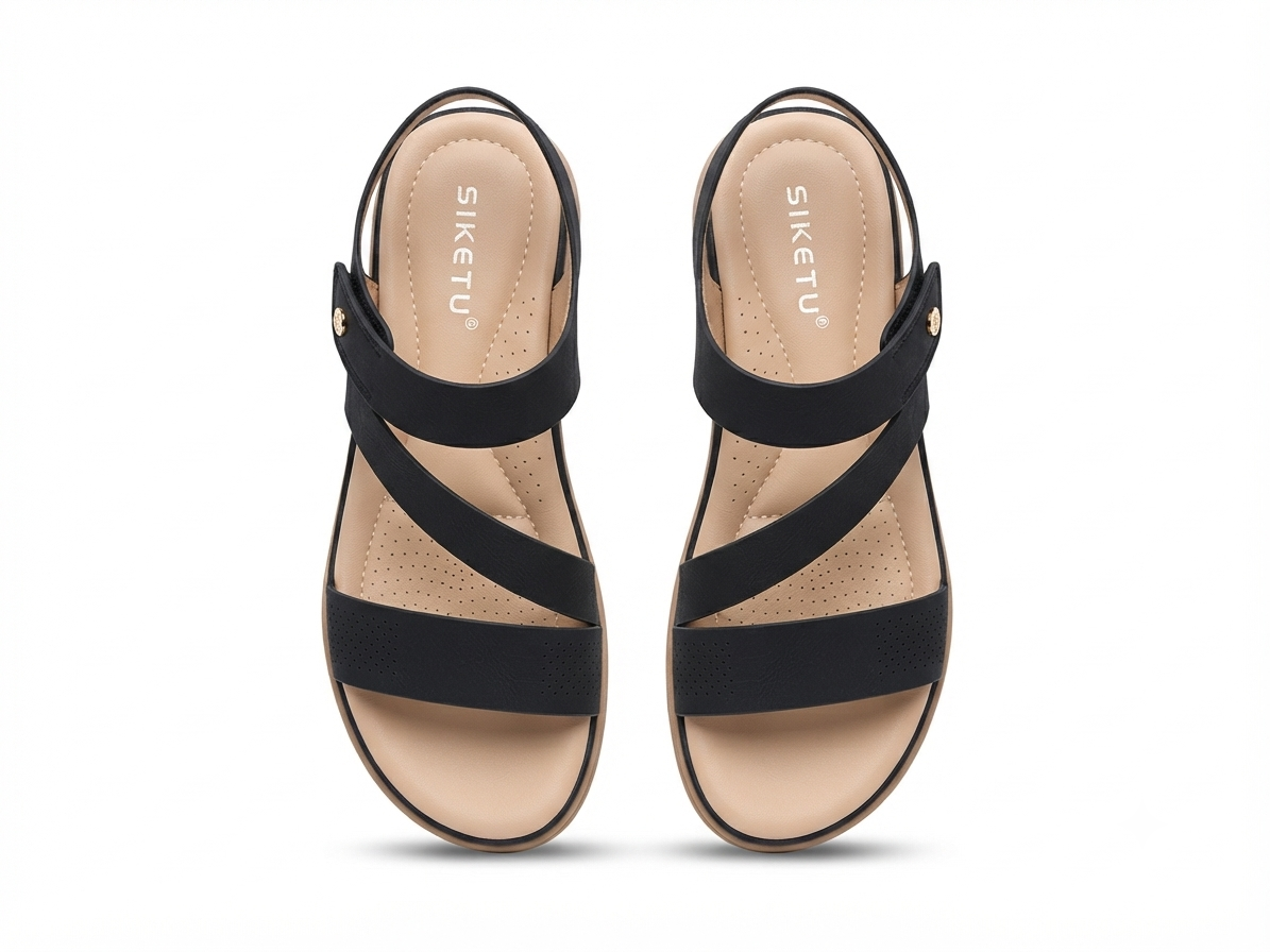 Crimson Comfort Strappy Velcro Sandals in Black - The Heels India