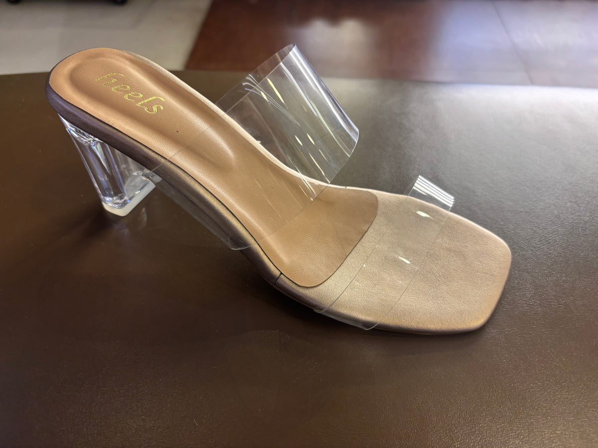 Elsa Dual Transparent Strap Peep Toe Block Heels