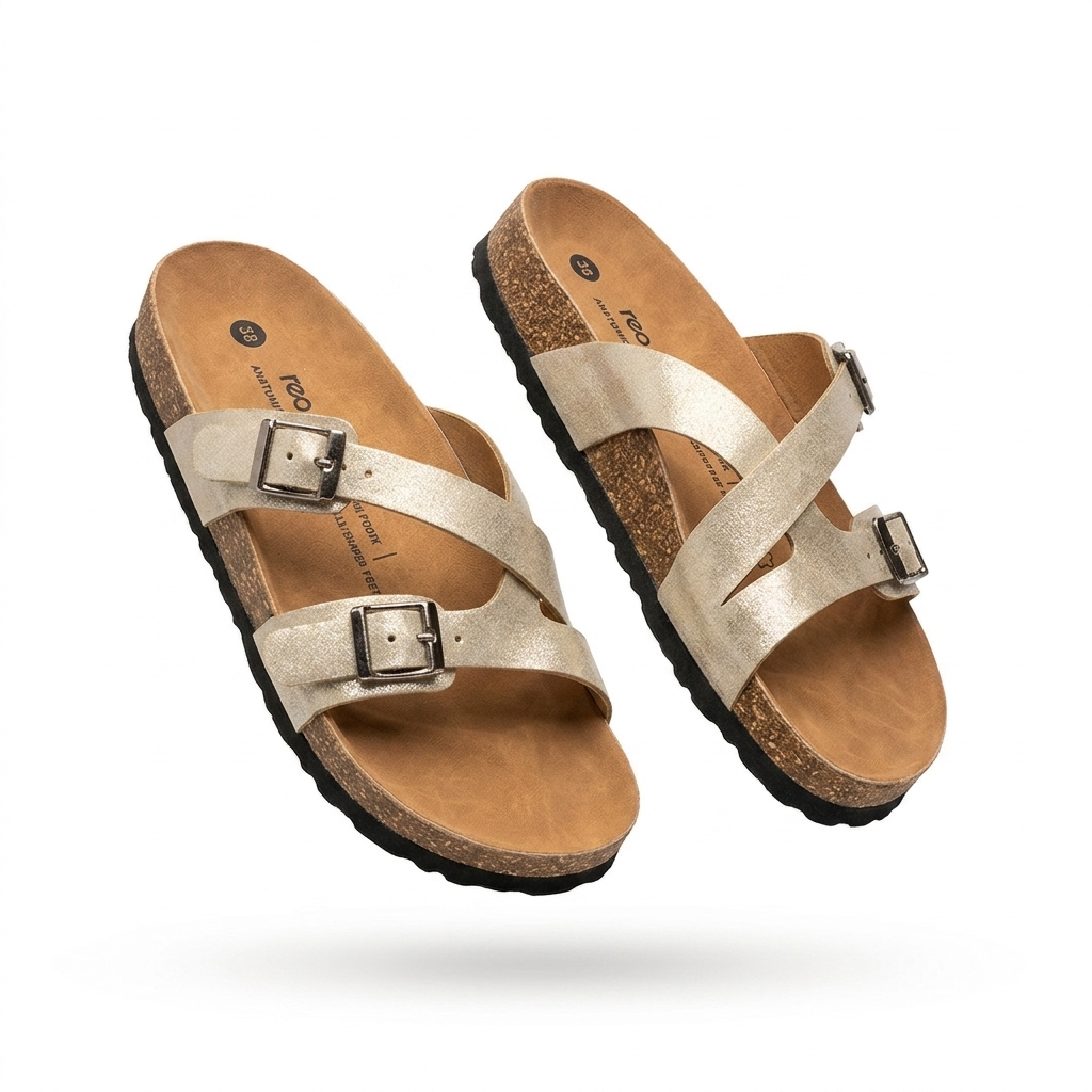 Cherie Buckle Strap Cork Summer Sliders