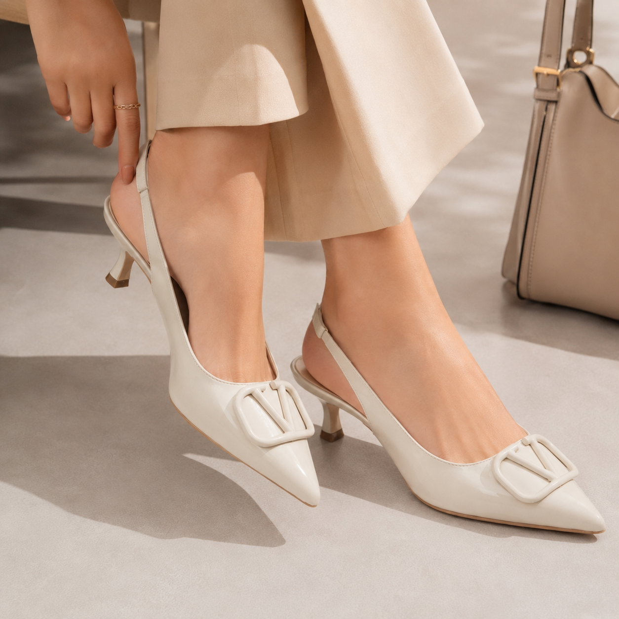 Valeria Premium Patent Slingback Kitten Heels