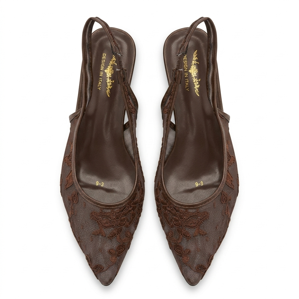 Carmen Mesh Hand Embroidered Sling Back Pointed Ballerinas