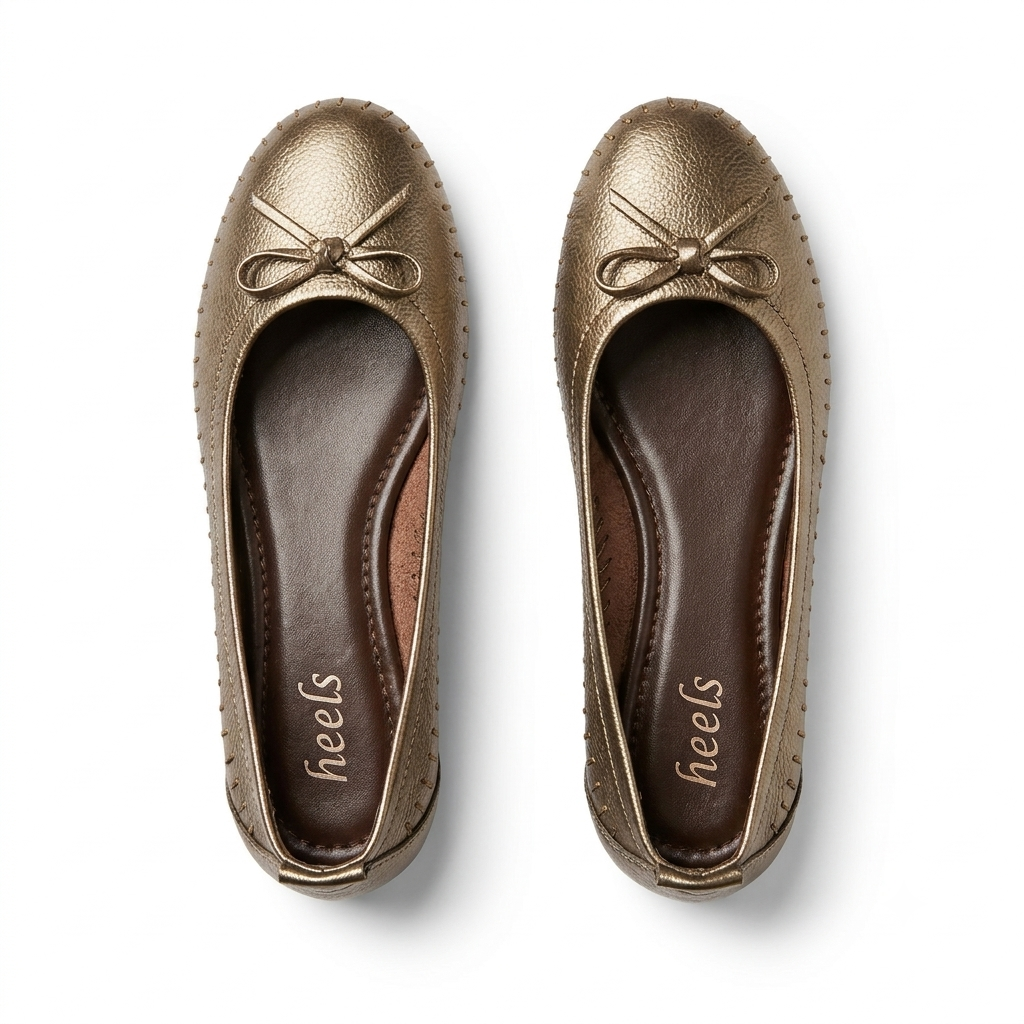 Melissa Leather Stitch Bow Flat Ballerinas in Bronze - The Heels India