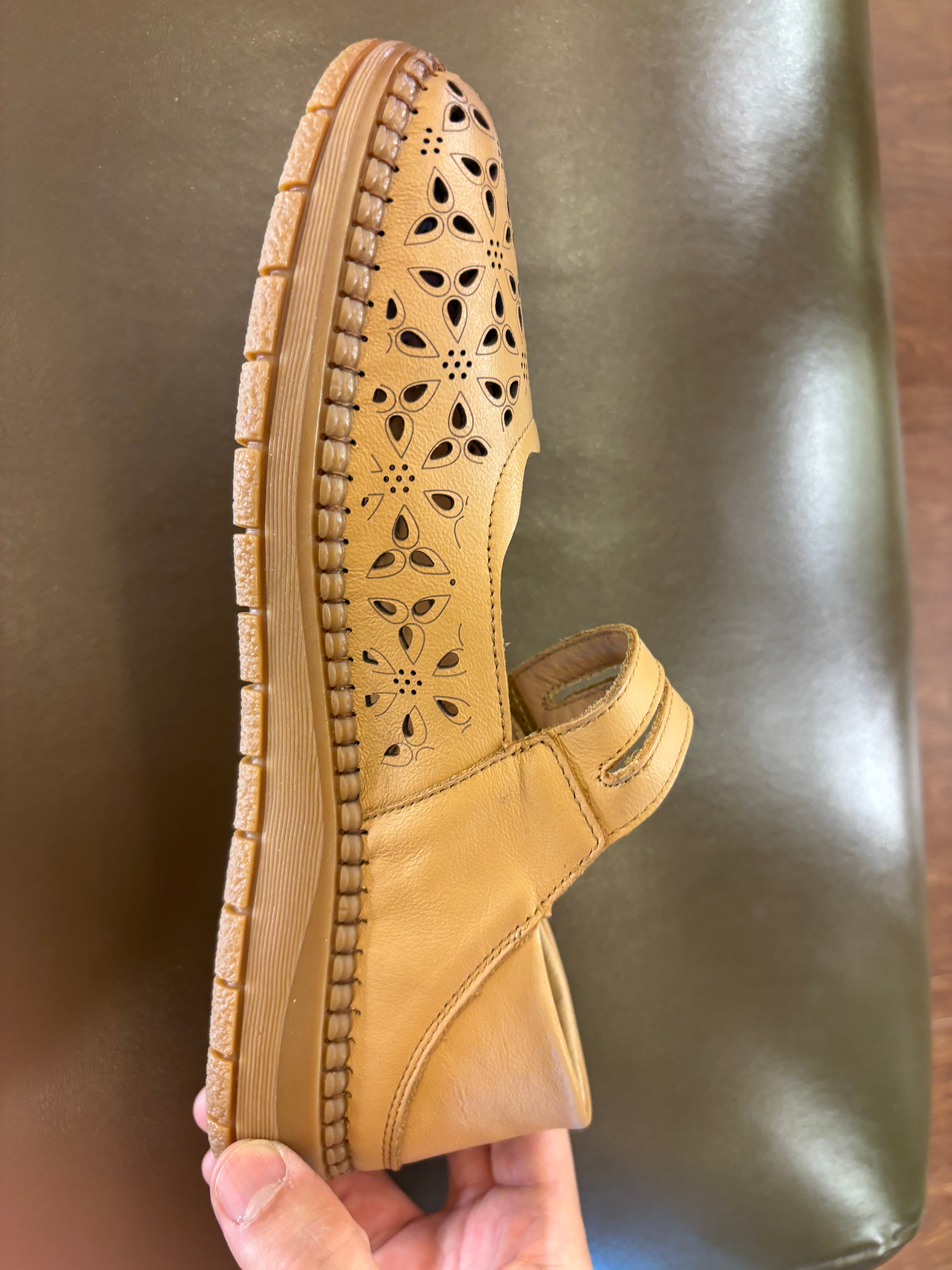 Crimson Leather Velcro Strap Perforated Cushioned Loafers