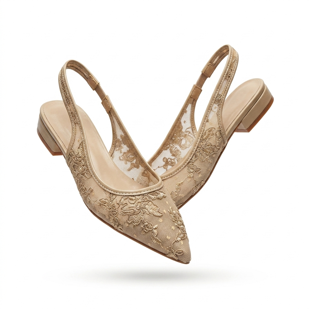 Carmen Mesh Hand Embroidered Sling Back Pointed Ballerinas