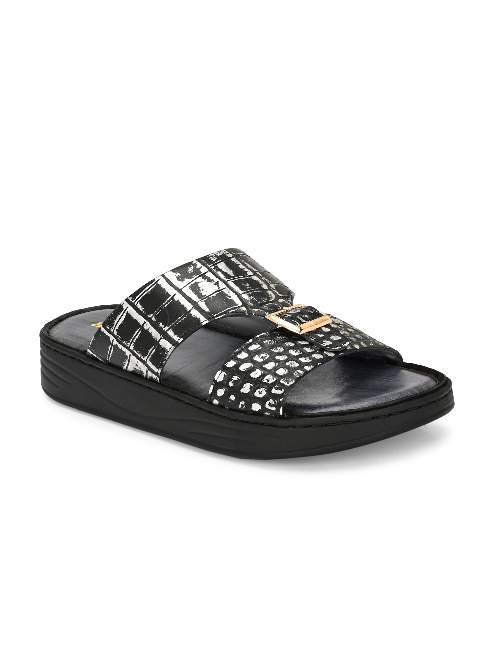 Levano Premium Metallic Grey Leather Slippers
